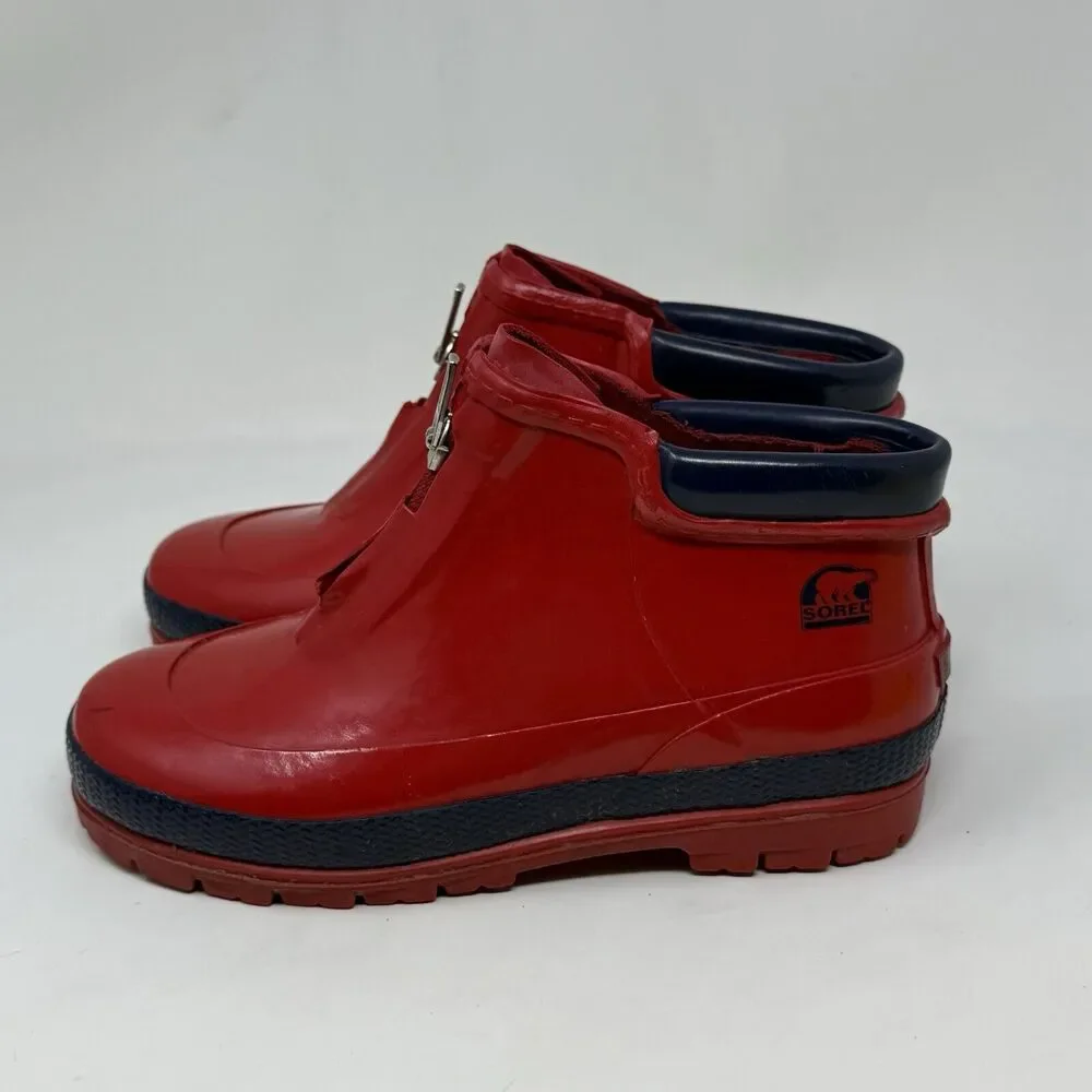 Sorel Little Drizzle Short Rain Boots Kids Size 2 Red Rubber Front Zip Unisex